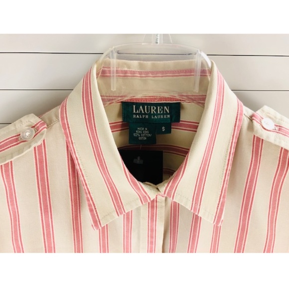 Lauren Ralph Lauren Utility Shirt S NWT Striped Cotton, Double Pockets, Epaulets - Picture 4 of 7